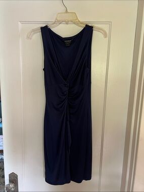 Laila Azhar Navy Sleeveless Midi Dress with Front Gather